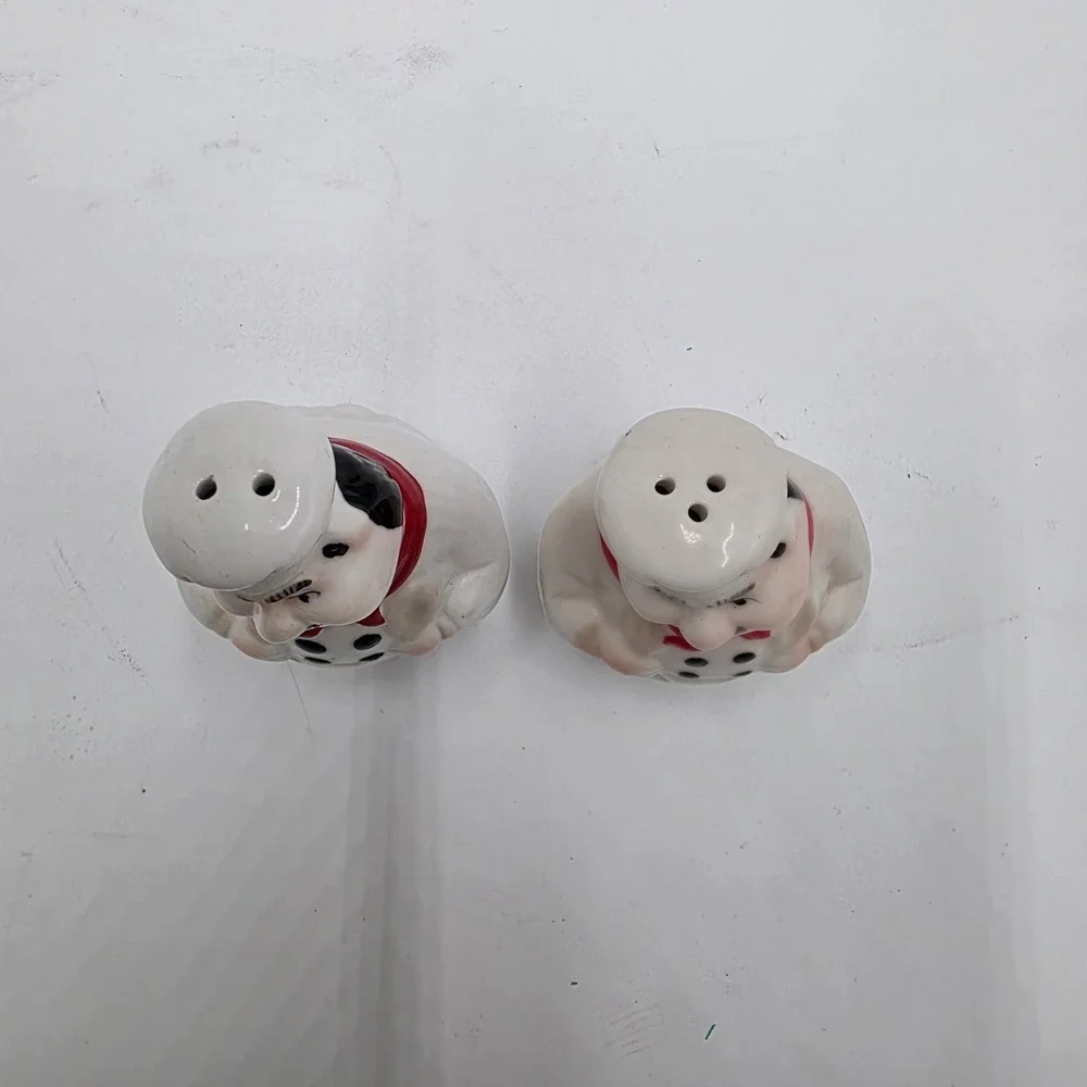 Vintage Fat Chef Ceramic Salt and Pepper Shakers Set White Red Black 3.5 Inch